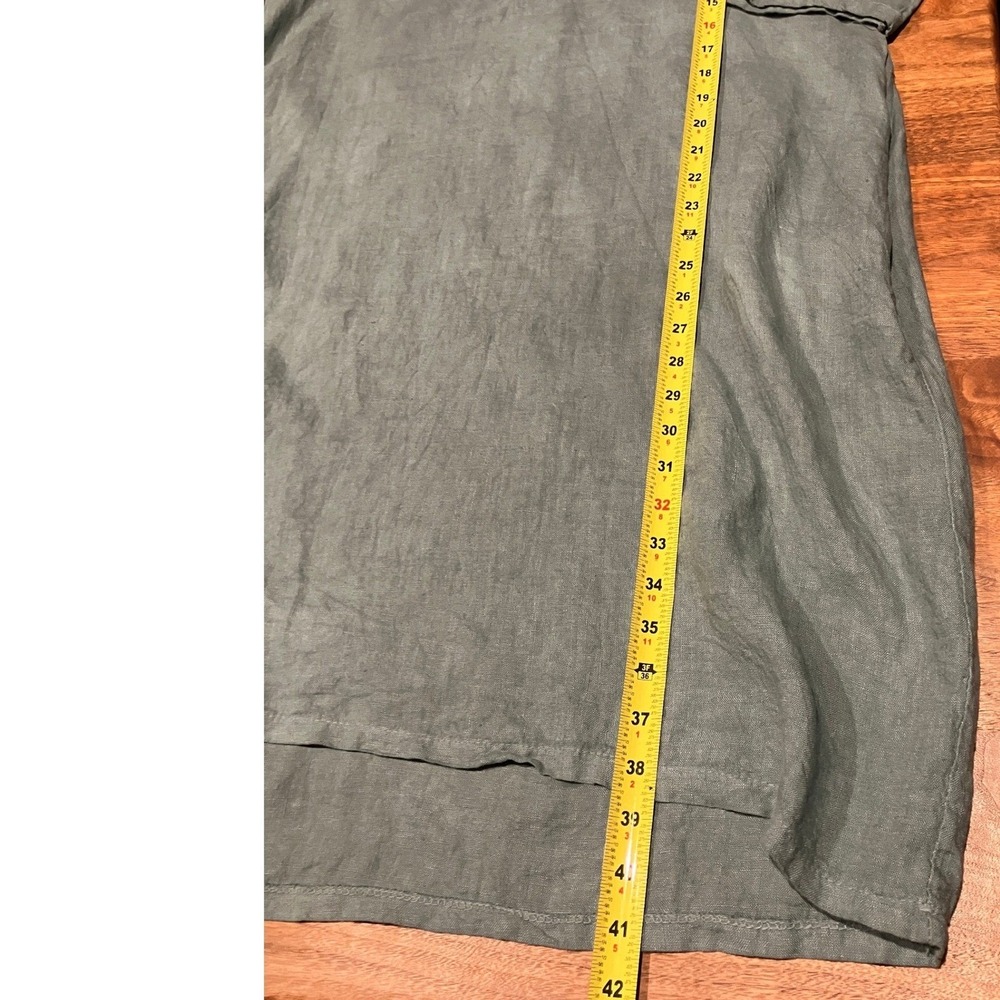 Made In Italy Linen V Neck 3/4 Sleeve Tunic Dress Top Blue Lagenlook - Picture 5 of 6